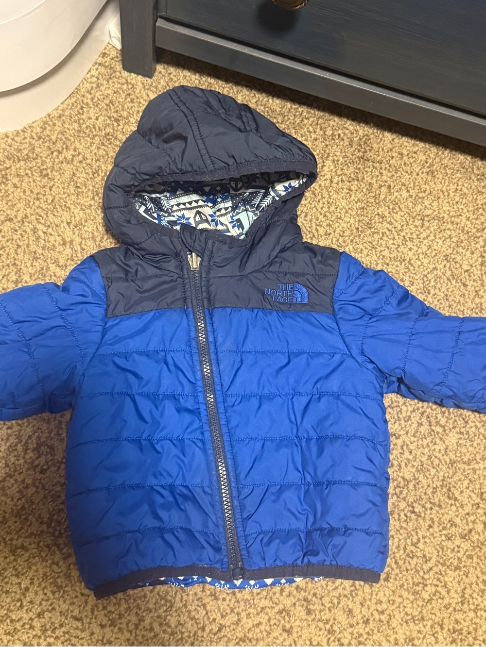 The North Face Kids Blue and Navy Hooded Puffer Jacket
